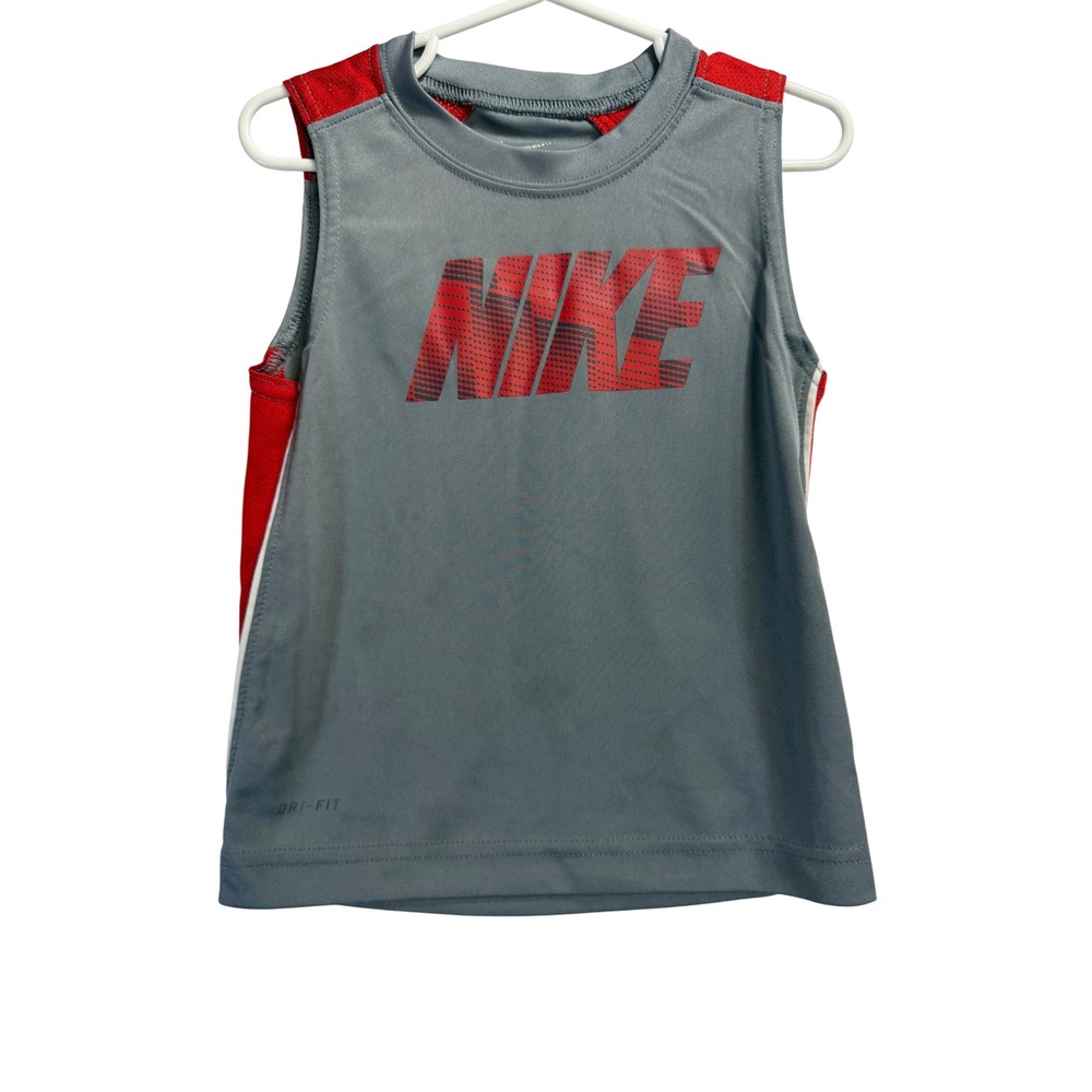 Nike Boys Dri-FIT Sleeveless Training Tank Top Gray Red Size 2T